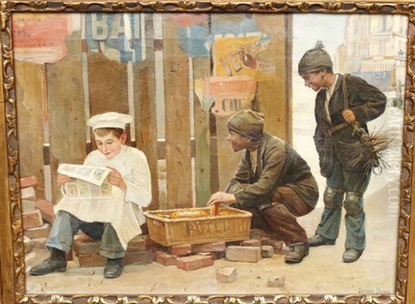 Le Rendez-vous Des Petits Ramoneurs Et Du Petit Patissier Oil Painting by Paul-Charles Chocarne-Moreau