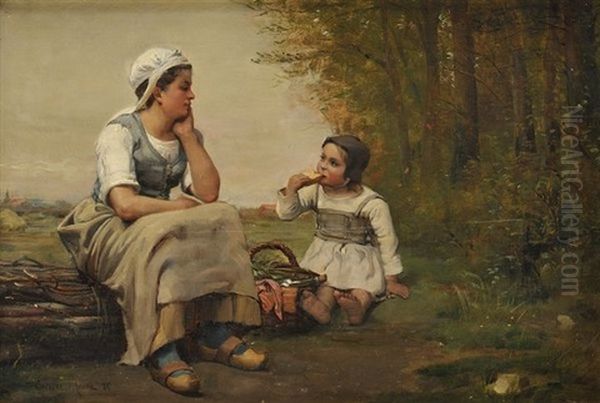 Le Gouter Oil Painting by Paul-Charles Chocarne-Moreau