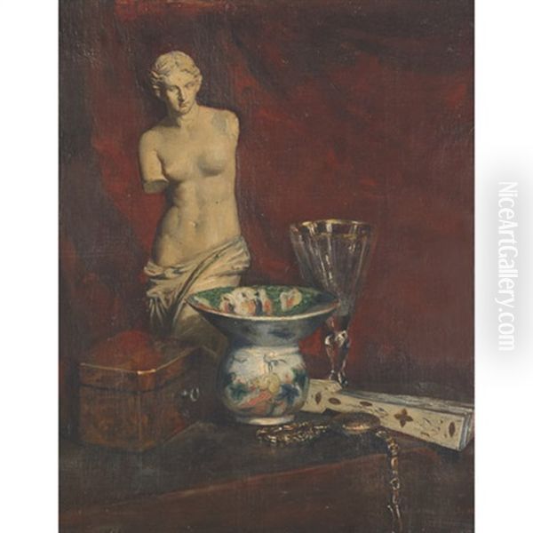 Still Life With Venus De Milo Statue Oil Painting by Paul-Charles Chocarne-Moreau