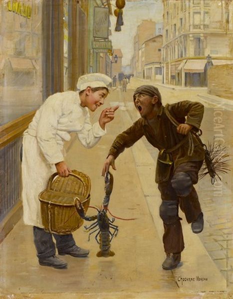 Junger Koch Mit Schornsteinfeger Oil Painting by Paul-Charles Chocarne-Moreau