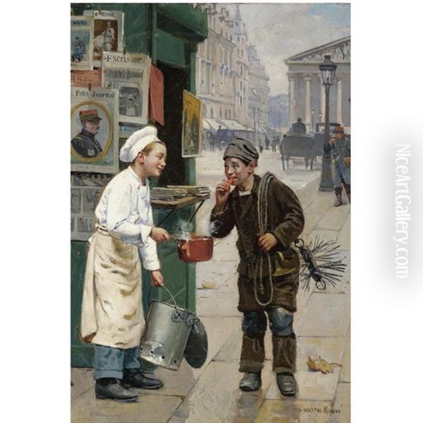 Le Ramoneur Et Le Petit Cuisinier Oil Painting by Paul-Charles Chocarne-Moreau