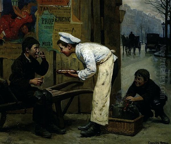 Le Patissier Et Les Ramoneurs Ou Heureuse Rencontre Oil Painting by Paul-Charles Chocarne-Moreau