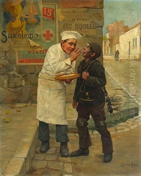 A Stolen Morsel Oil Painting by Paul-Charles Chocarne-Moreau