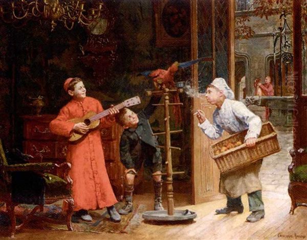 La Plaisanterie Oil Painting by Paul-Charles Chocarne-Moreau