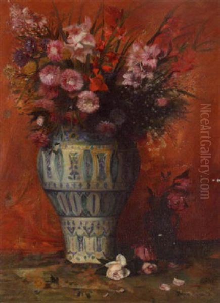 A Still Life With Flowers In A Vase Oil Painting by Paul-Charles Chocarne-Moreau