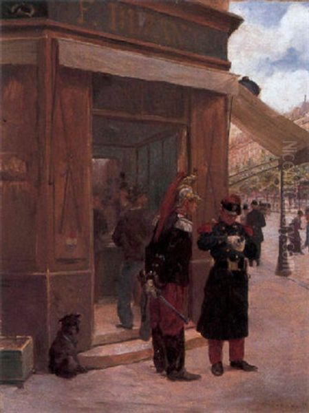 Scene Parisienne Oil Painting by Paul-Charles Chocarne-Moreau