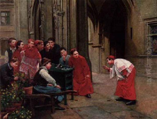 Le Jeu De La Grenouile Oil Painting by Paul-Charles Chocarne-Moreau