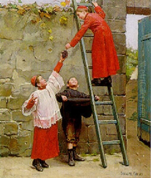 Scrumping! Oil Painting by Paul-Charles Chocarne-Moreau