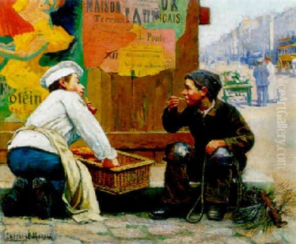 Le Petit Patissier Et Le Petit Ramoneur Oil Painting by Paul-Charles Chocarne-Moreau