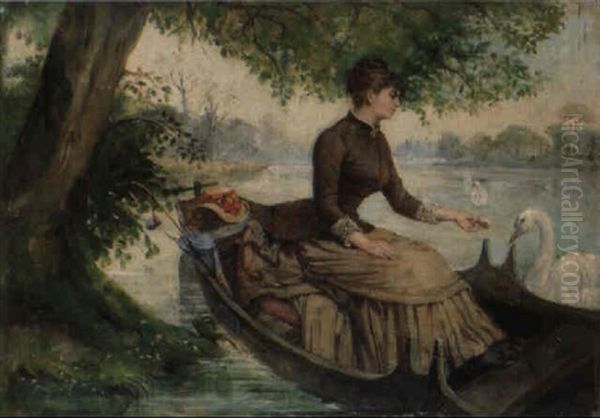 Femme Et Cygnes Oil Painting by Paul-Charles Chocarne-Moreau