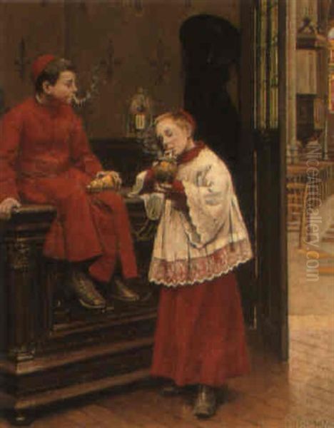 The Young Smokers Oil Painting by Paul-Charles Chocarne-Moreau