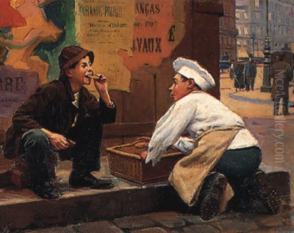 L'apprenti Boulanger Et Le Gamin Des Rues Oil Painting by Paul-Charles Chocarne-Moreau