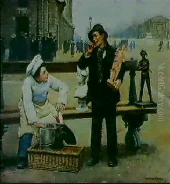 Le Petit Manitou Et Le Petit Brocanteur Oil Painting by Paul-Charles Chocarne-Moreau