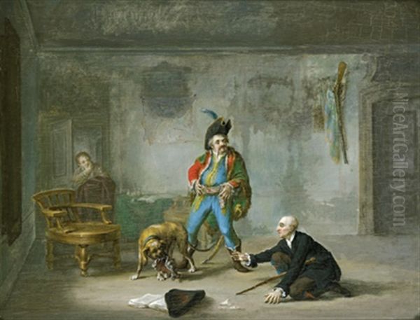 Der Besuch Des Advokaten Beim Gutsherrn (+ Der Hund Hat Die Perucke Des Advokaten Gefasst; Pair) Oil Painting by Daniel Nikolaus Chodowiecki