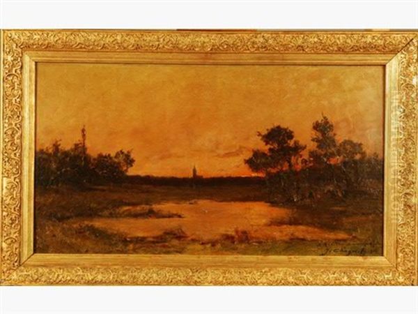 Bord D'etang Au Coucher Du Soleil Oil Painting by Jules-Charles Choquet