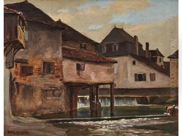 Lavandieres Sur Le Saleys - Salies-de-bearn Oil Painting by Rene Maxime Choquet