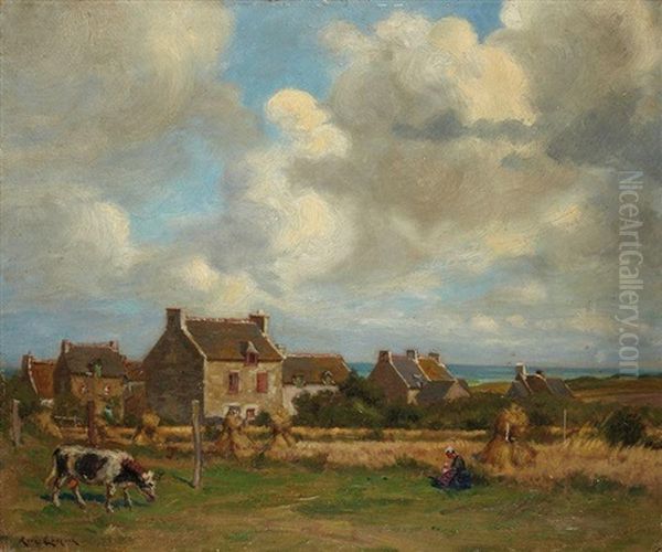 Vue De Bretagne, Hameau Aux Environs De Saint Brieuc Oil Painting by Rene Maxime Choquet