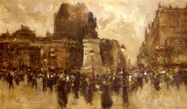 Place Clichy Animee Oil Painting by Rene Maxime Choquet