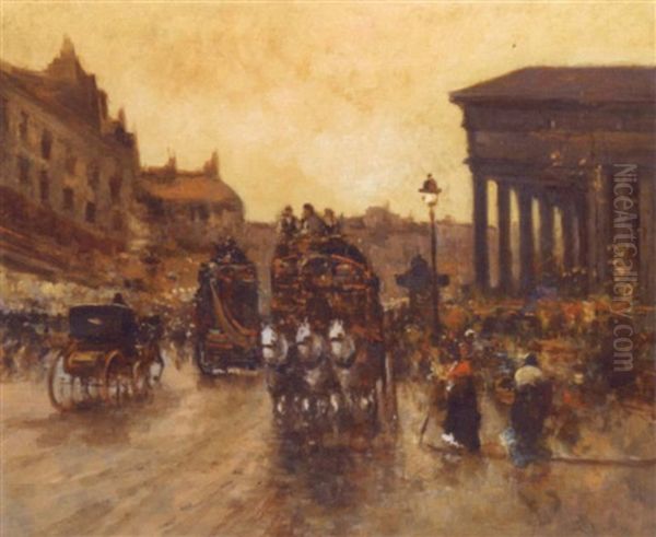 Animation Place De La Madeleine Oil Painting by Rene Maxime Choquet