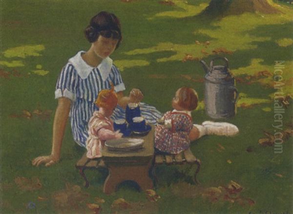 Jacqueline's Tea Party Oil Painting by Rene Maxime Choquet