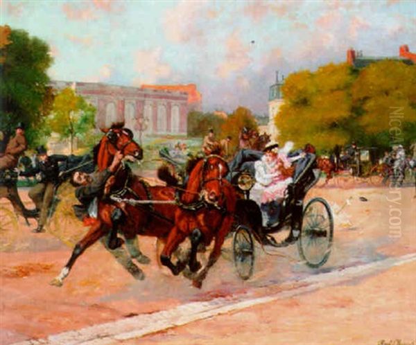 The Runaway Carriage Oil Painting by Rene Maxime Choquet