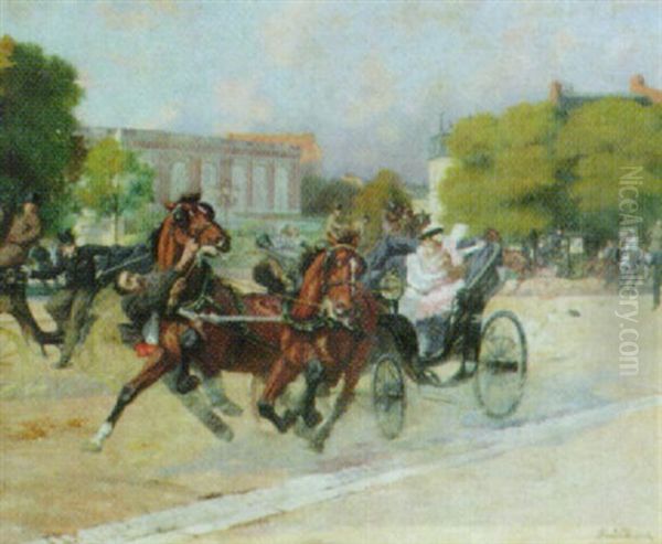 Runaway Carriage Oil Painting by Rene Maxime Choquet