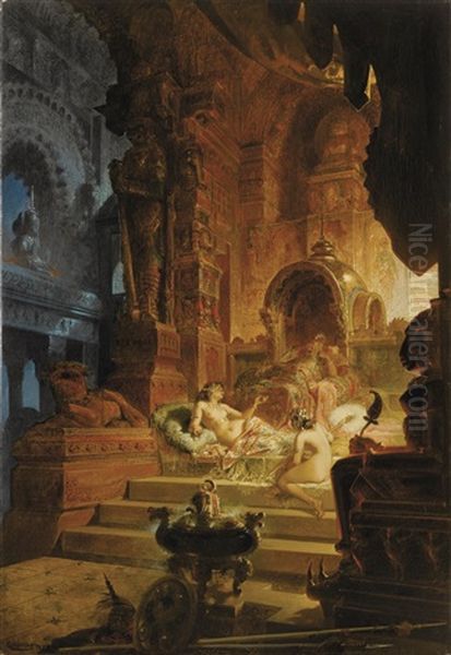 Scheherazade And The Sultan Oil Painting by Alfred Choubrac