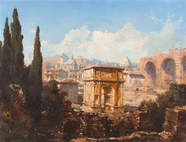 Blick Uber Das Forum Romanum In Rom Oil Painting by Ludwig Theodor Choulant