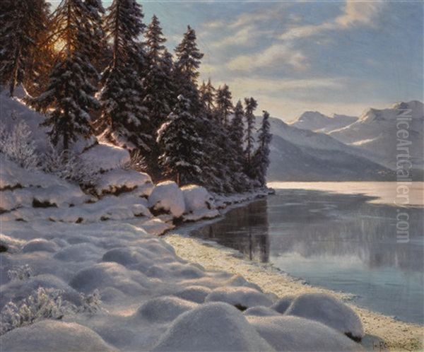 Winter In The Engadine Oil Painting by Ivan Fedorovich Choultse