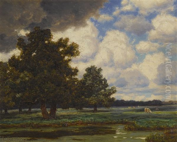 Woodland Landscape With Grazing Cows Oil Painting by Ivan Fedorovich Choultse