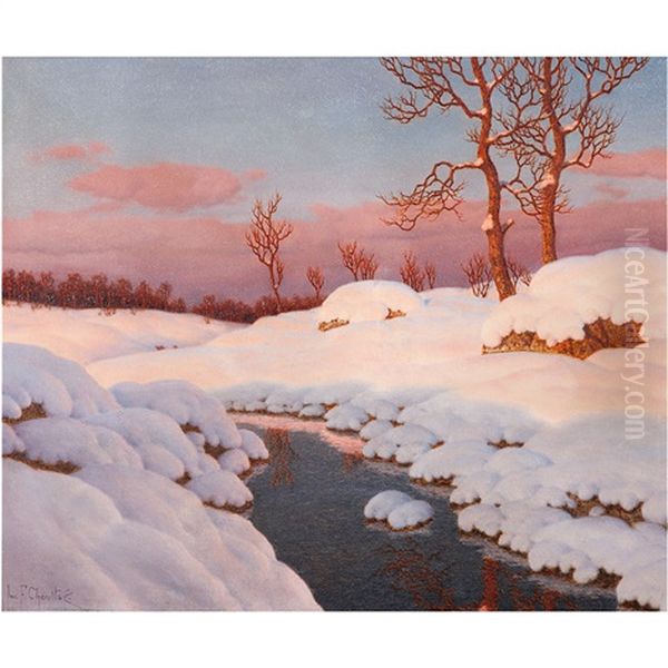 Winter Scene With Stream Oil Painting by Ivan Fedorovich Choultse