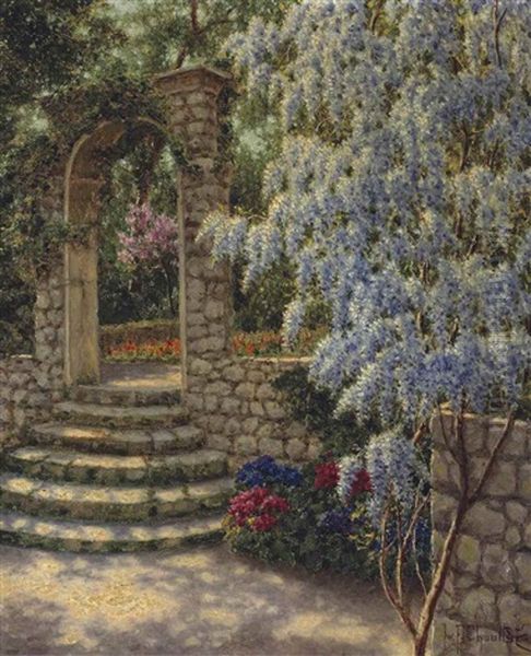 Wisteria In Dappled Sunlight Oil Painting by Ivan Fedorovich Choultse