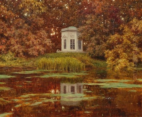 Etang Dans Le Parc (versaille) - Lake In The Park Of Versailles Oil Painting by Ivan Fedorovich Choultse