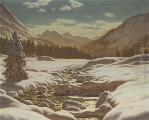 Mountains By Moonlight Oil Painting by Ivan Fedorovich Choultse