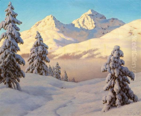 Wintermorgen In St. Moritz Oil Painting by Ivan Fedorovich Choultse