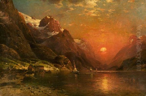 Fiord At Dusk Oil Painting by Ivan Fedorovich Choultse