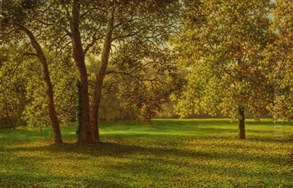 Herbstliche Waldlandschaft: Automne A Bagatelle, Paris Oil Painting by Ivan Fedorovich Choultse