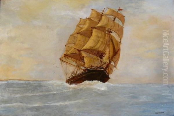 Masted Schooner At Sea Oil Painting by Florence Anderson