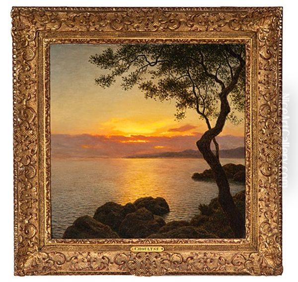 Coucher De Soleil Sur La Mer (italie) Oil Painting by Ivan Fedorovich Choultse