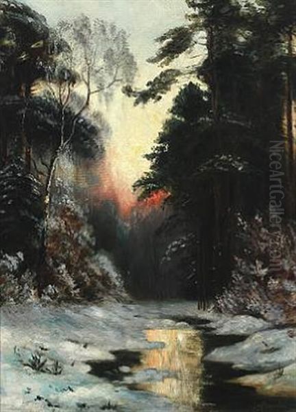 Wintry Forestscape Oil Painting by Ivan Fedorovich Choultse