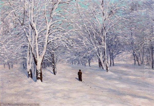 Personnage Dans La Foret En Hiver Oil Painting by Ivan Fedorovich Choultse