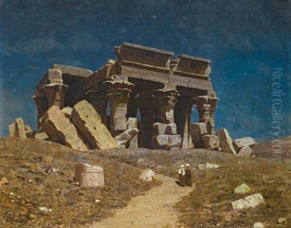 The Ruined Temple Of Kom Ombo, Egypt Oil Painting by Ivan Fedorovich Choultse