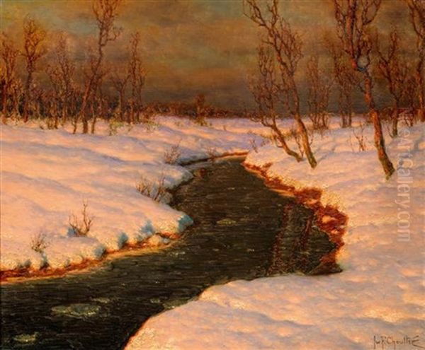 Schneelandschaft Mit Einem Fluss Bei Sonnenuntergang Oil Painting by Ivan Fedorovich Choultse