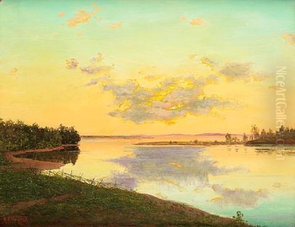 Sunset Over The Lake Oil Painting by Ivan Fedorovich Choultse