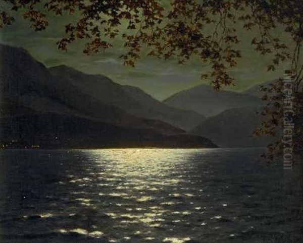 Gebirgssee Bei Mondlicht (lago Maggiore?) Oil Painting by Ivan Fedorovich Choultse