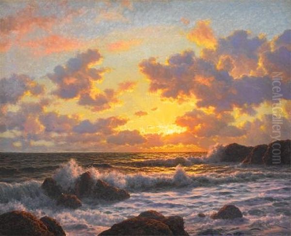 Sunset Over The Breaking Waves Oil Painting by Ivan Fedorovich Choultse