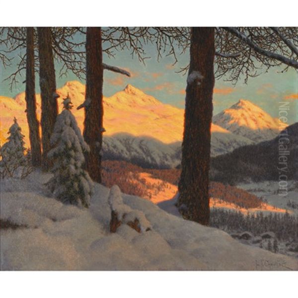 Alpine Sunset Landscape Oil Painting by Ivan Fedorovich Choultse