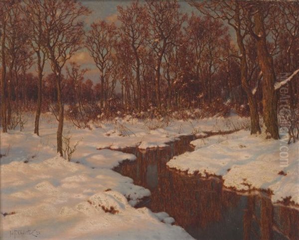 A Forest Stream In Winter Oil Painting by Ivan Fedorovich Choultse