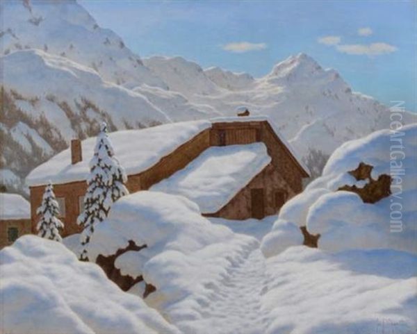 Le Chalet A Saint Moritz Sous La Neige Oil Painting by Ivan Fedorovich Choultse