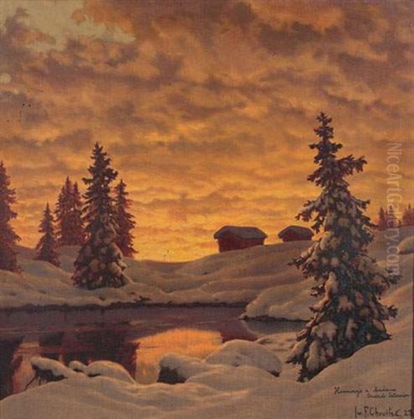 Coucher De Soleil Sur La Neige Oil Painting by Ivan Fedorovich Choultse